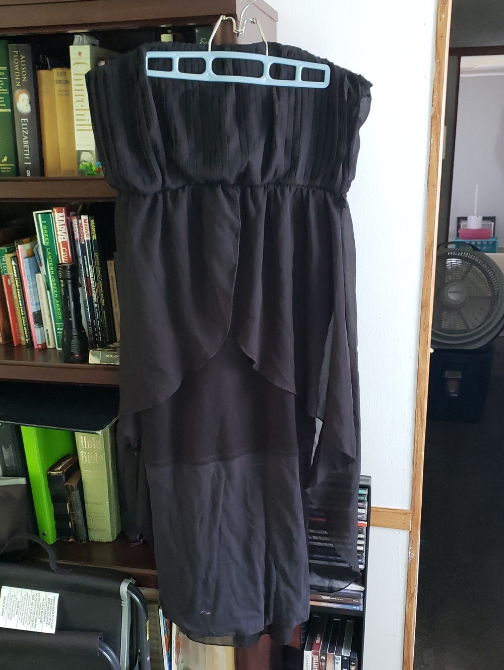 Strapless Black Layered Chiffon Evening Dress
